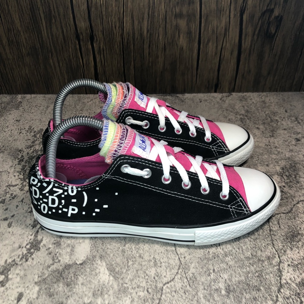 Converse All Star Low Black/Pink/Multi-Colored 5 Tongue Junior Size 5/Womens 7